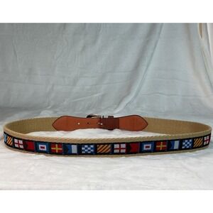 Women's VTG Nautical Flags Preppy Leather Cotton Belt‎ Size 36" Medium (*see )